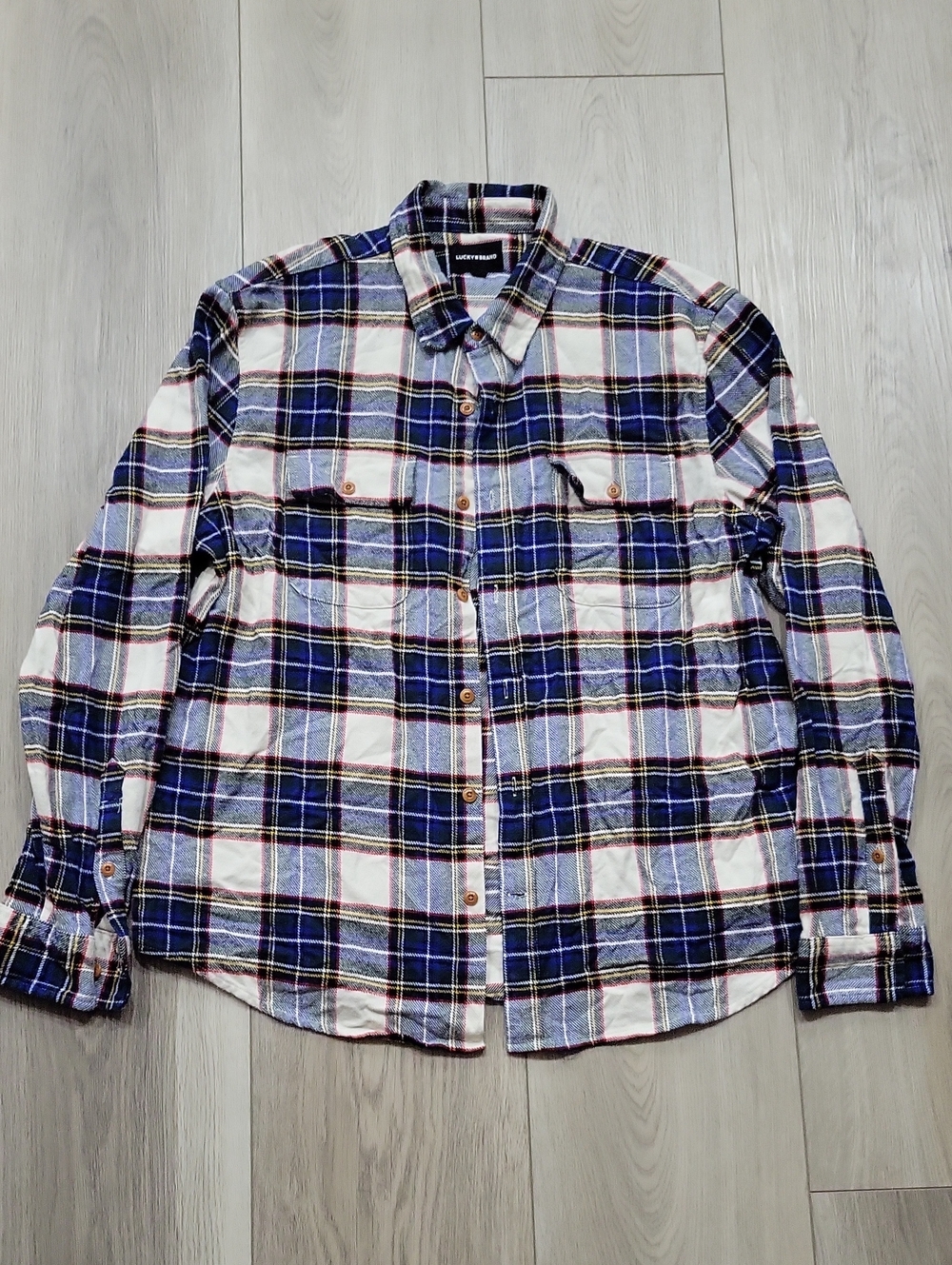 Lucky Brand Blue and White Plaid Button-Down Shirt